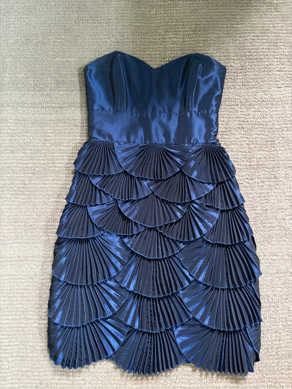 Navy Pleated Tiered Strapless Dress